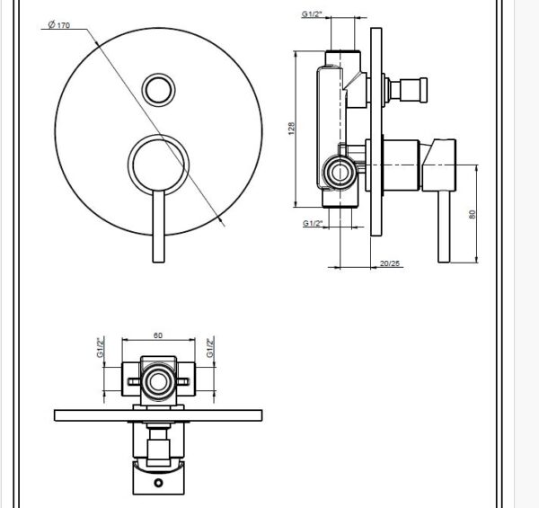 scheda tecnica miscelatore doccia incasso due vie mm impalli