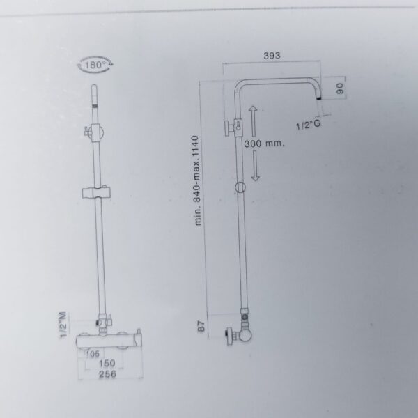 scheda tecnica Colonna doccia regolabile - soffione quadrato - cromo