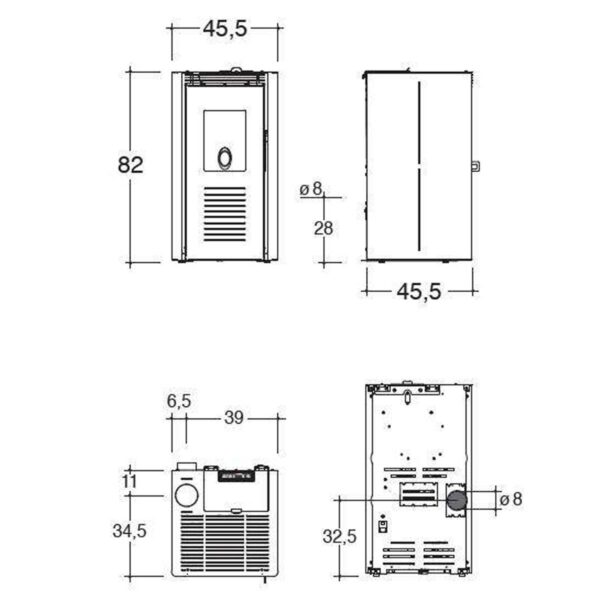 Stufa a pellet Nodo 4-9,5KW - Caminetti Montegrappa scheda tecnica