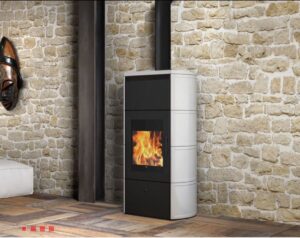Termostufa a legna Flamma 14,2KW Edilkamin ceramica bianco panna