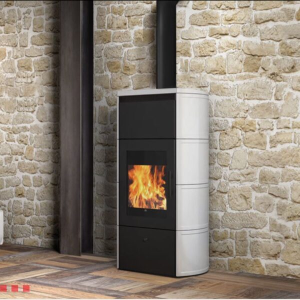 Termostufa a legna Flamma 14,2KW Edilkamin ceramica bianco panna