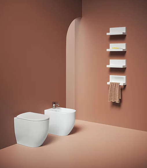 Vaso + Bidet + Coprivaso a Terra Serie Monet Bianco Lucido-1 - Art Ceram